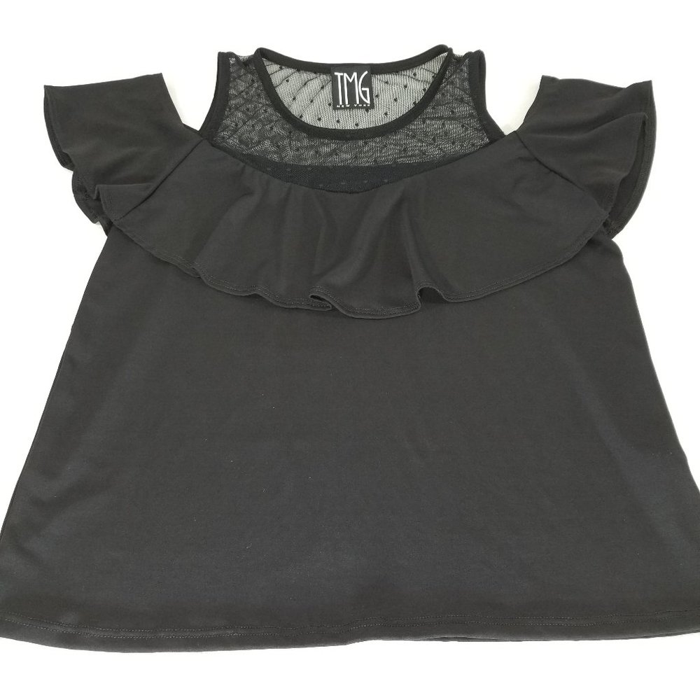 TGM NEW YORK Women Black Blouse, Open Shoulder L